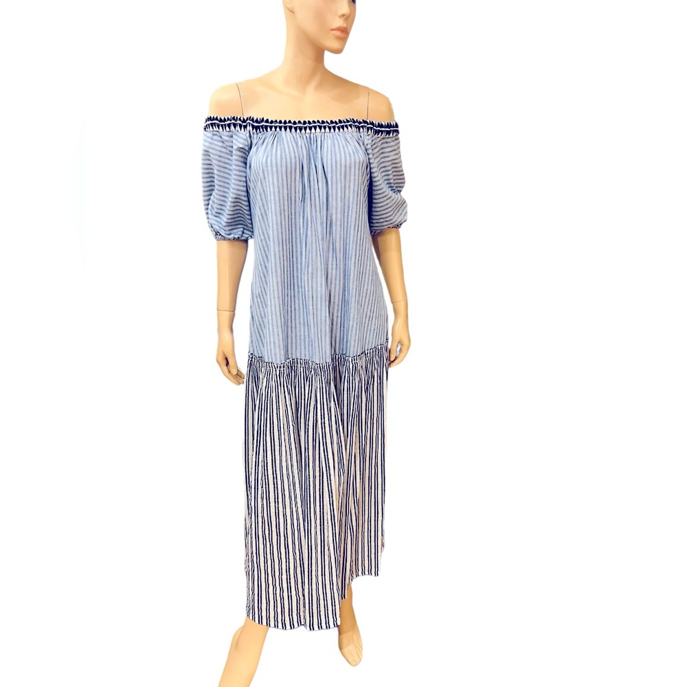 Lemlem Blue and White Striped Maxi Dress